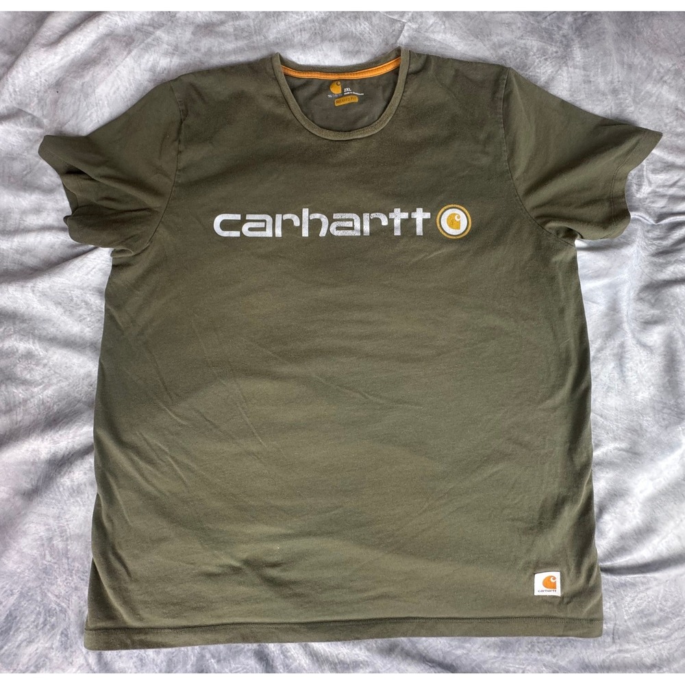 Carhartt Mens 2XL Relaxed Fit Graphic T-Shirt Olive Green Logo Workwear Tee XXL